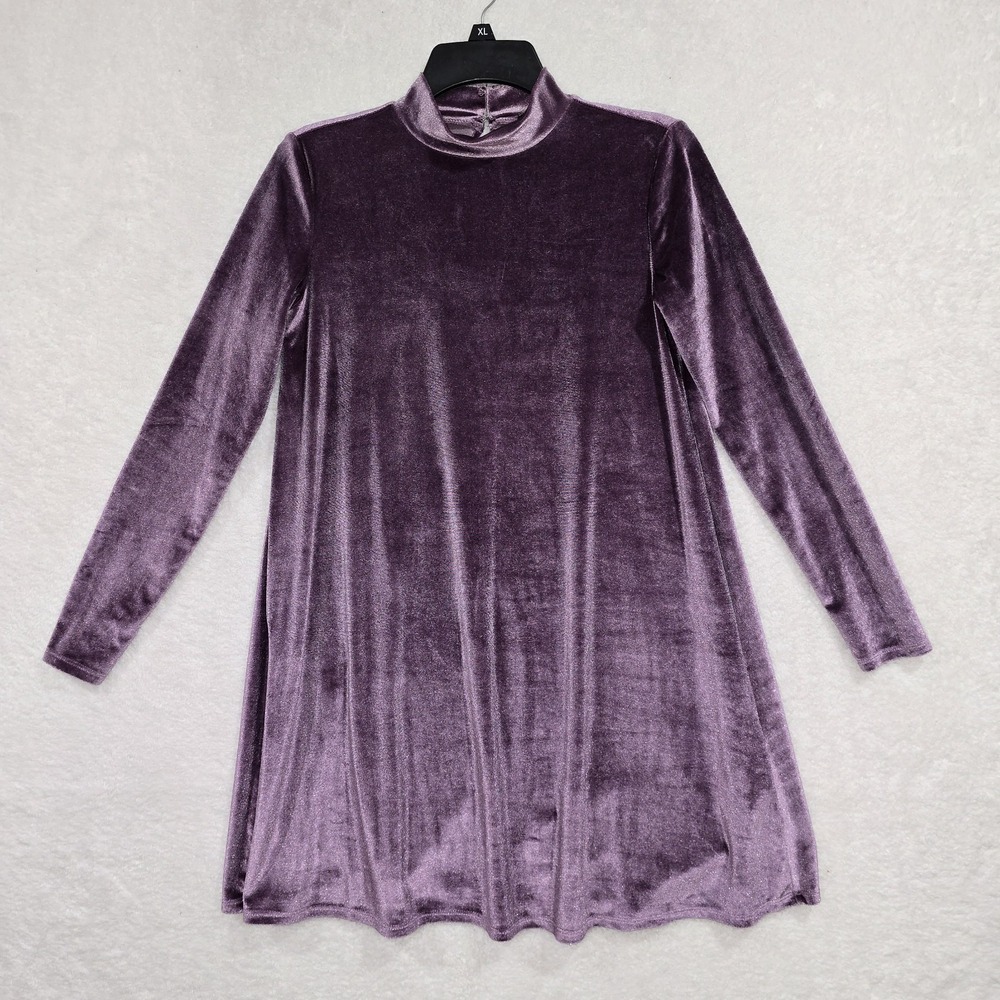 Forever 21 Womens Velvet Long Sleeve Dress Size S Purple Mock Neck Back Key Hole